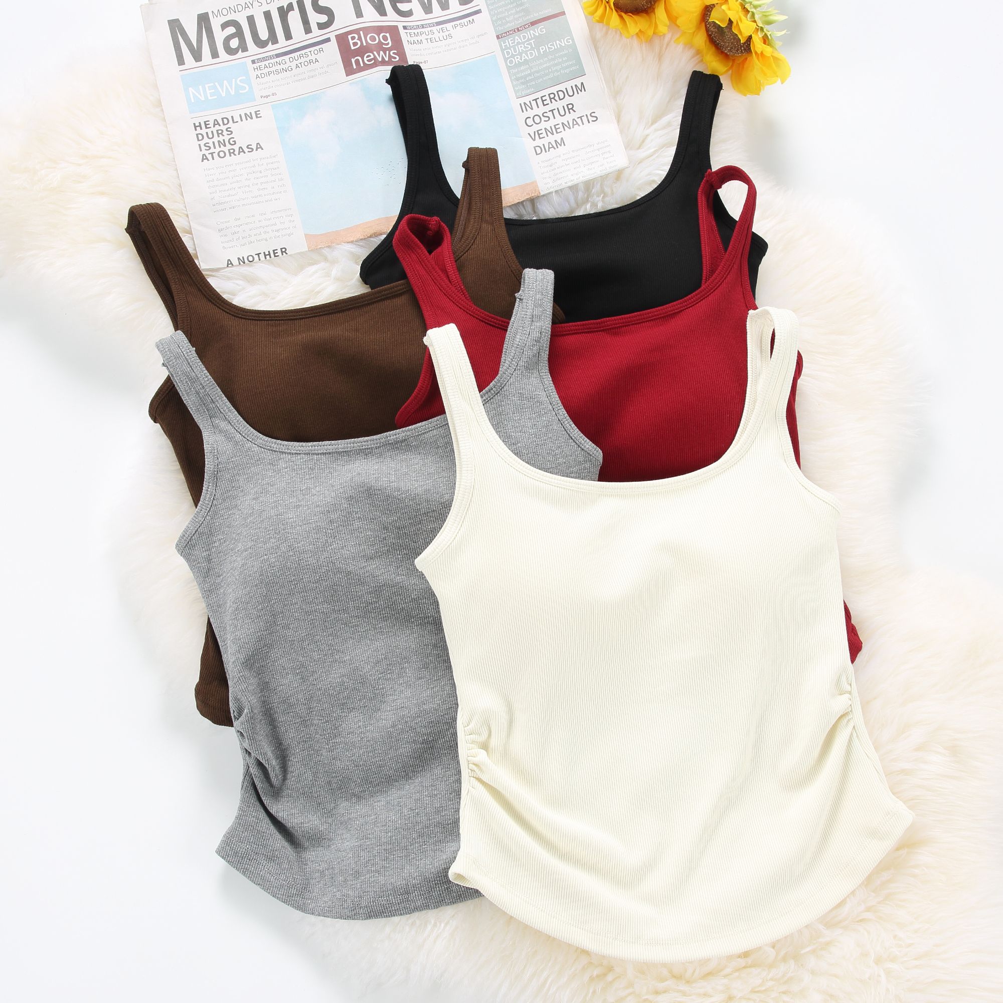 秋冬辣妹修身方领磨毛保暖露背背心通勤百搭打底外穿显瘦内穿5306