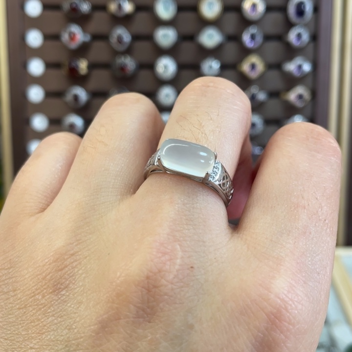 蛇纹石玉戒指银S925镶嵌