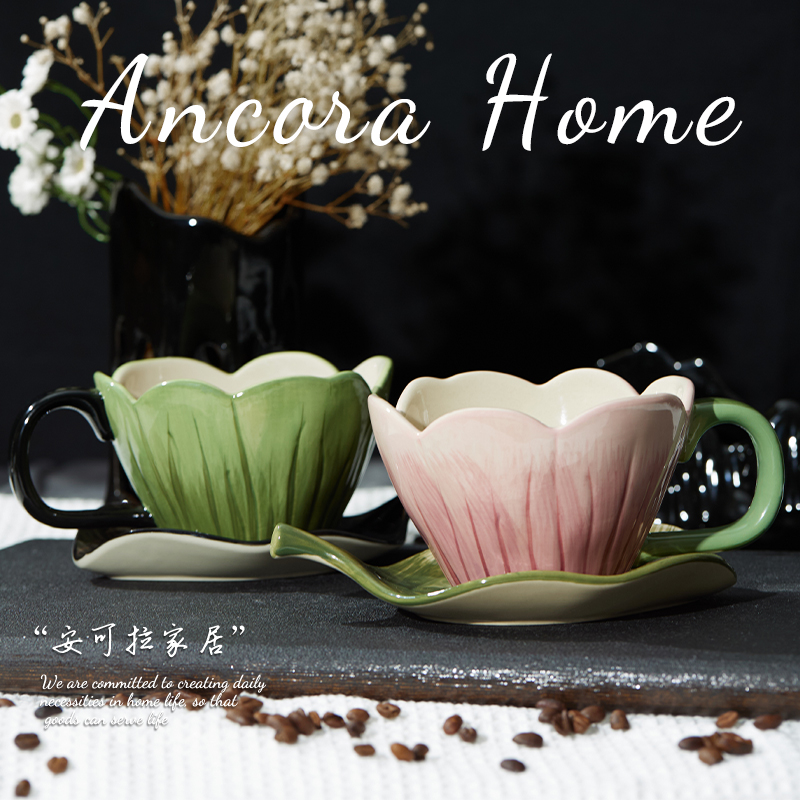 [手绘陶瓷系列]郁金香陶瓷杯咖啡杯碟咖啡杯釉下彩设计师款300ml