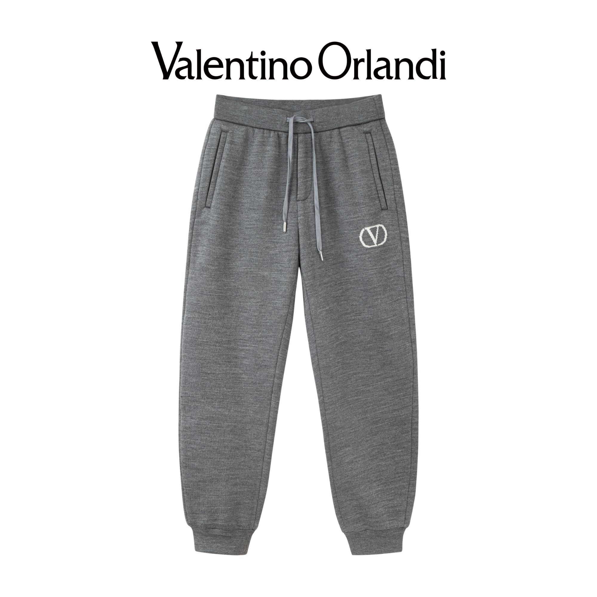 Valentino orlandi男士秋冬A版时尚百搭撞色加绒束脚针织长裤