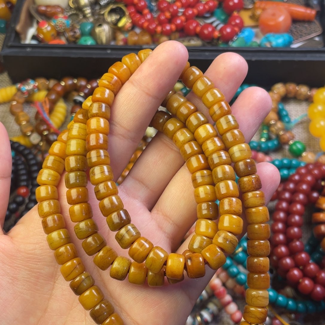 银S925藏传精品老年份骨串