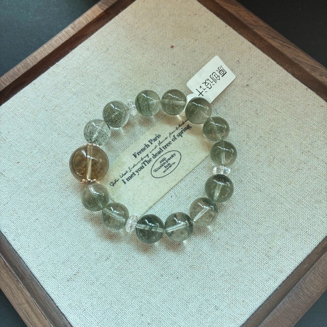 天然绿幽灵水晶搭配黄水晶白水晶隔珠 轻奢水晶手串