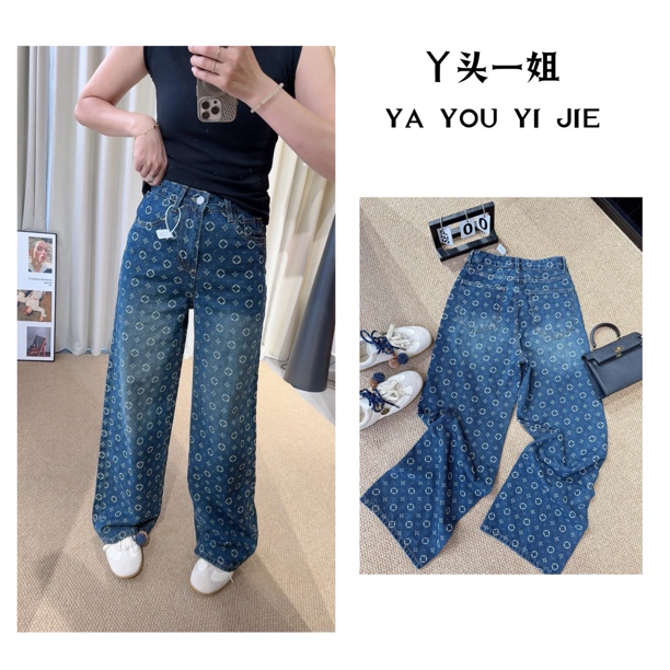 【 丫头一姐精选 】高品质满印提花阔腿窄版牛仔裤