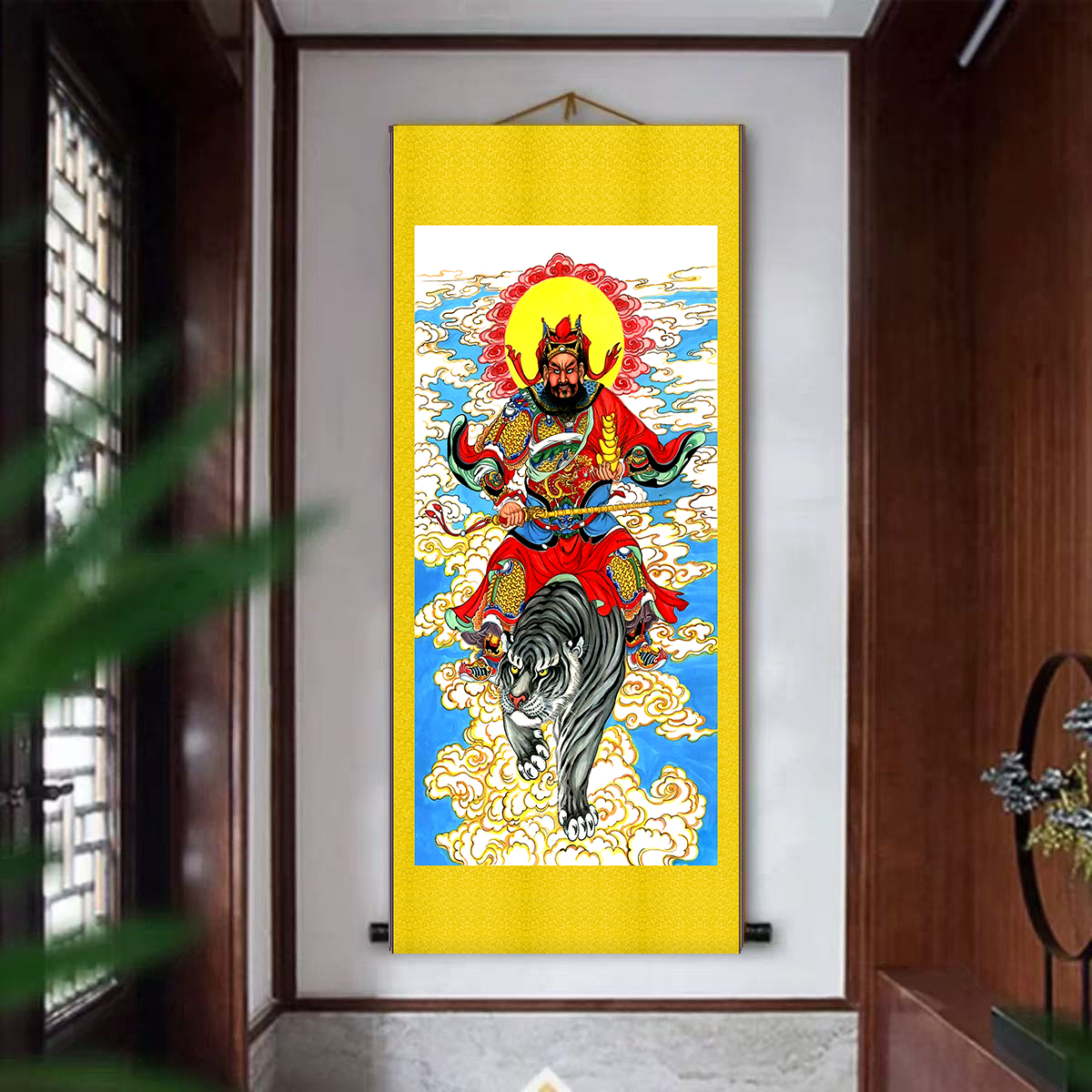 圆轴高清赵元帅挂画竖款喜庆字画中式入户玄关装饰画楼梯转角壁画