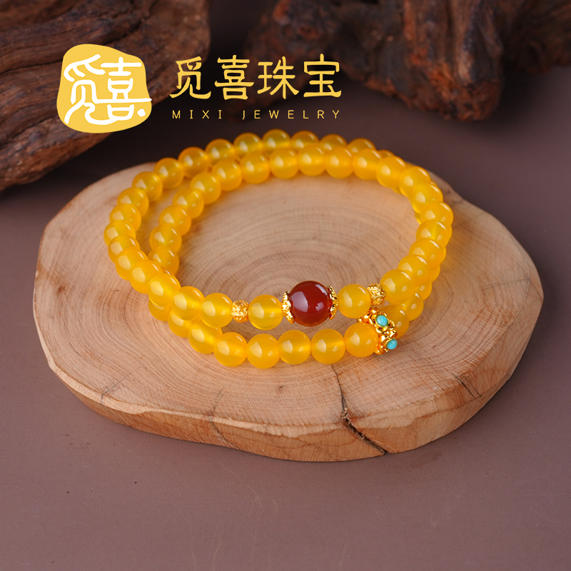 觅喜珠宝-天然黄玛瑙时尚双圈手串5-6#-MX081