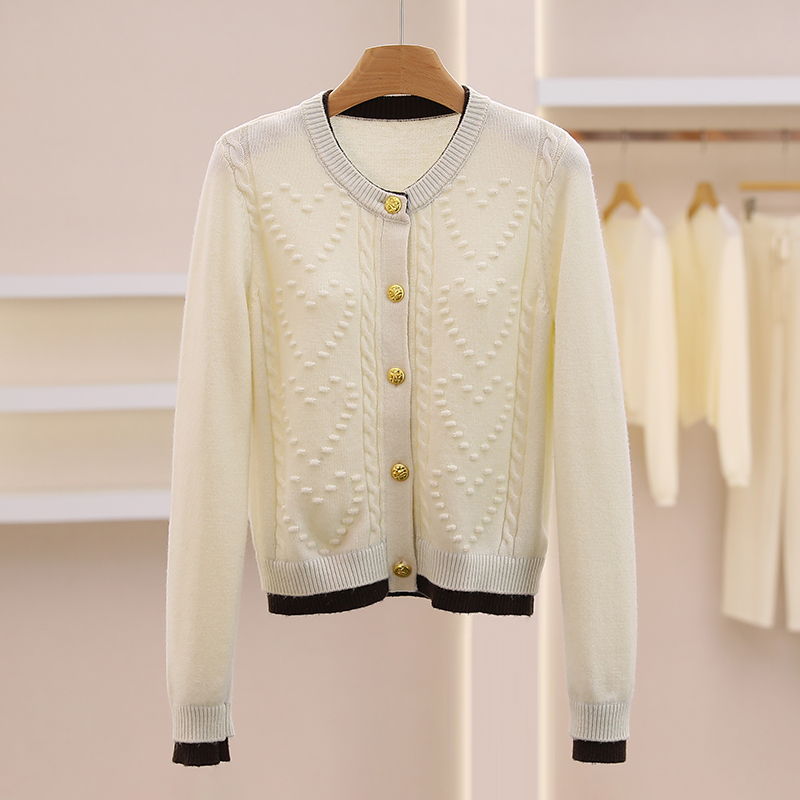 可可上身款【麦】撞色爱心修身圆领毛衣开衫#SMY58C001