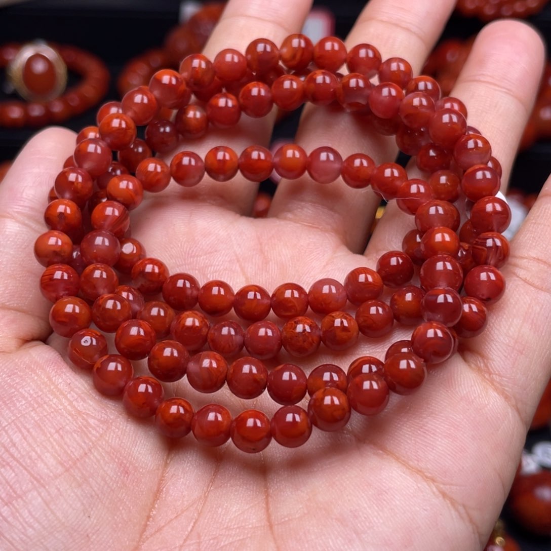 南红玛瑙珠宝奇石未镶嵌薇*安多圈6mm