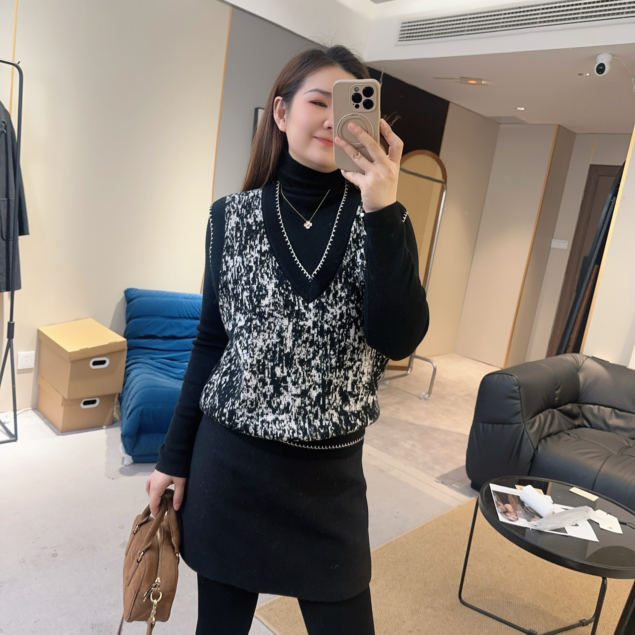 【欧加粒粒】两件套堆堆领打底针织衫马甲背心显瘦百搭 LH25121104