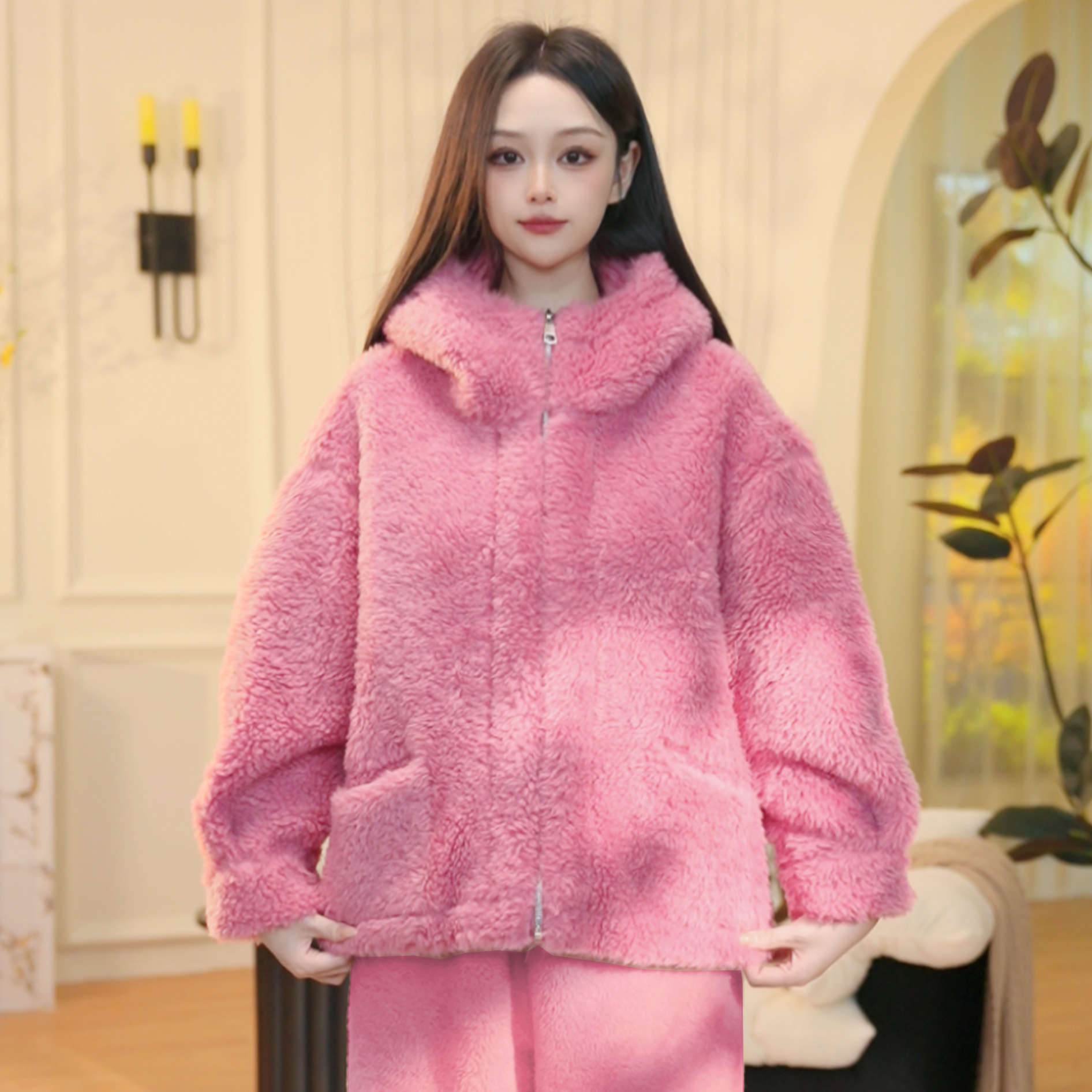 【树莓粉绒绒】N冬季新款长袖加绒厚款家居服高颜值柔软睡衣套装