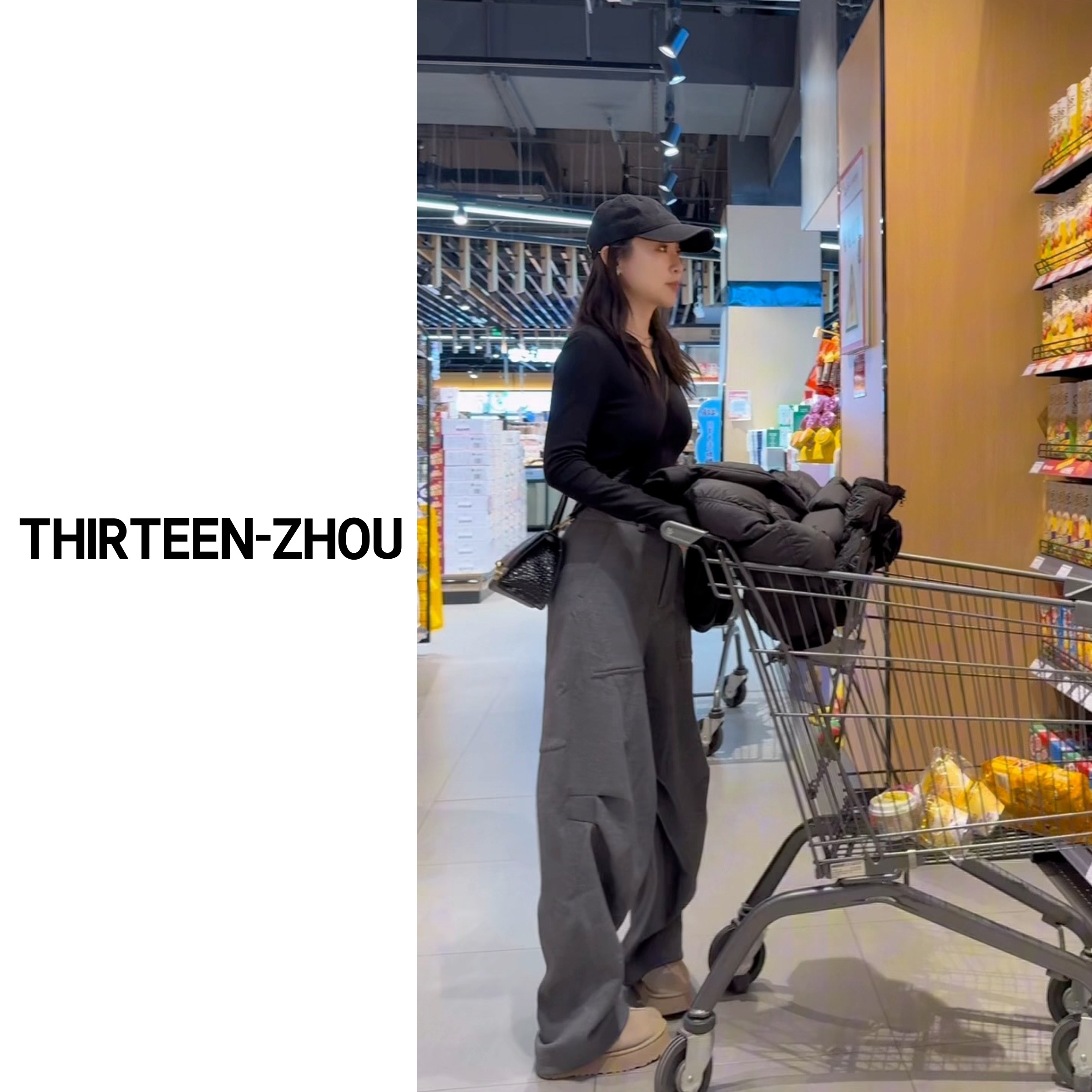THIRTEEN-ZHOU 加绒工装裤重工羽绒蚕丝卫裤 宽松休闲时尚