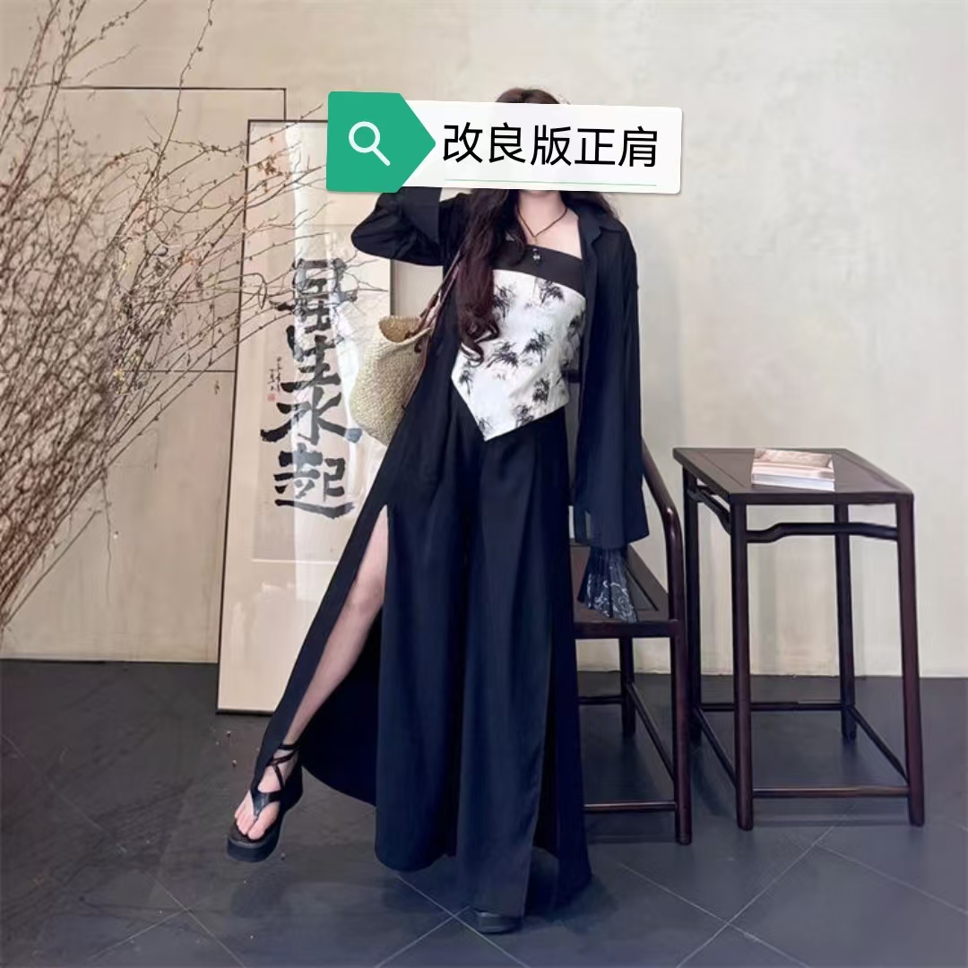 大码新中式国风时尚裙女2025新款修身吊带防晒开衫半身裤裙三件套