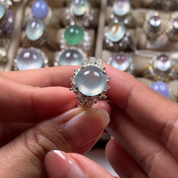 翡翠银S925镶嵌戒指缅甸天然翡翠Ａ货