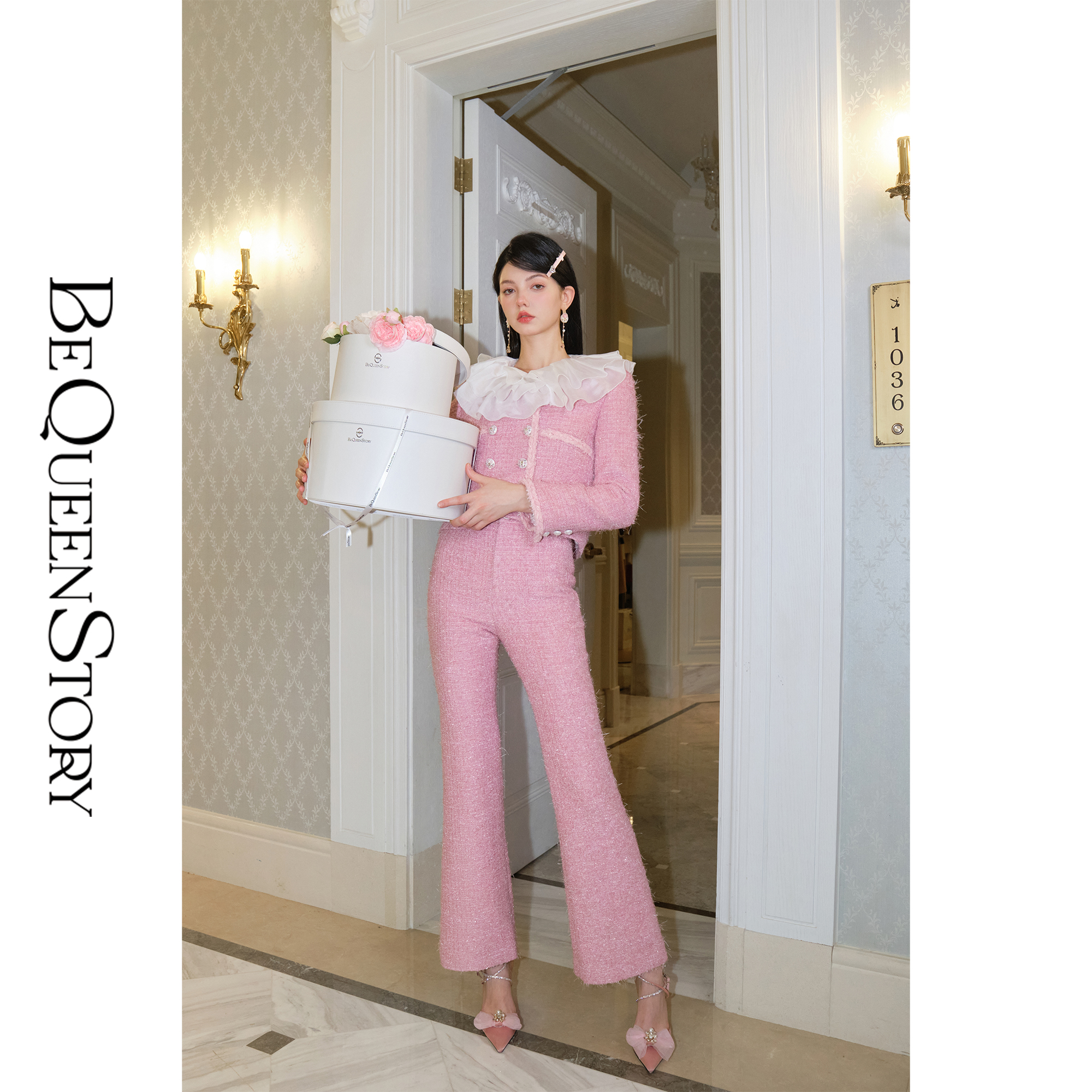 余潇潇【草莓欧尼】长袖垫肩小香风减龄套装腔调上衣&休闲裤