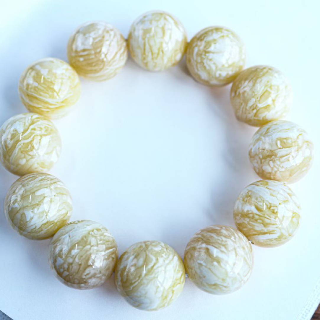 同料20mm俄料瓷白花蜡虎皮顺纹圆珠手串，蜡质浓郁颗颗虎皮55.5克