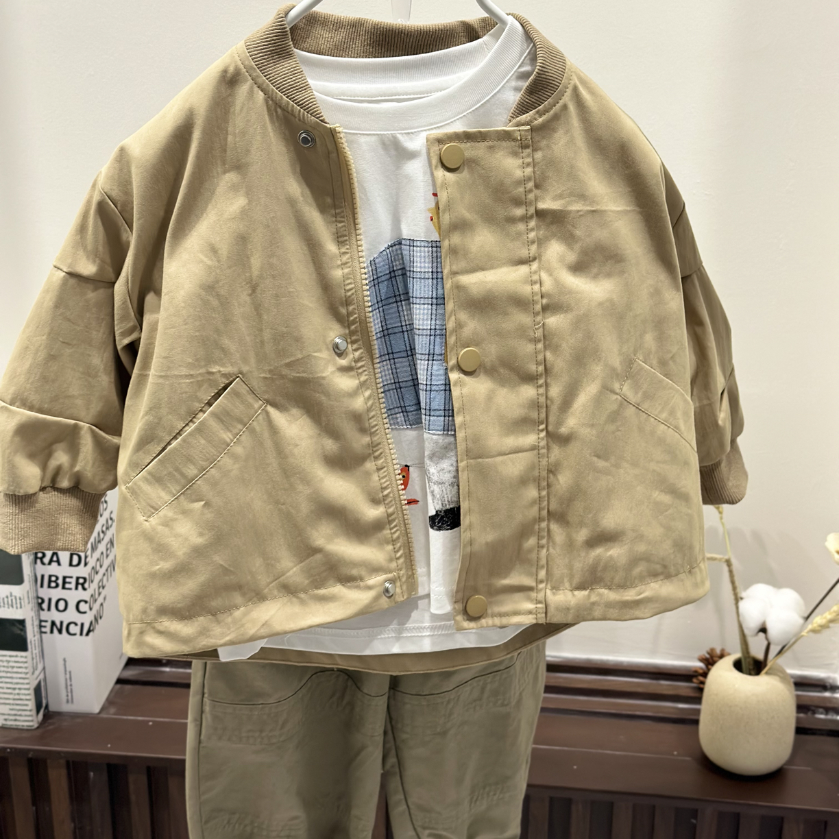 童装男女通用春秋休闲纯色套装韩版夹克套装