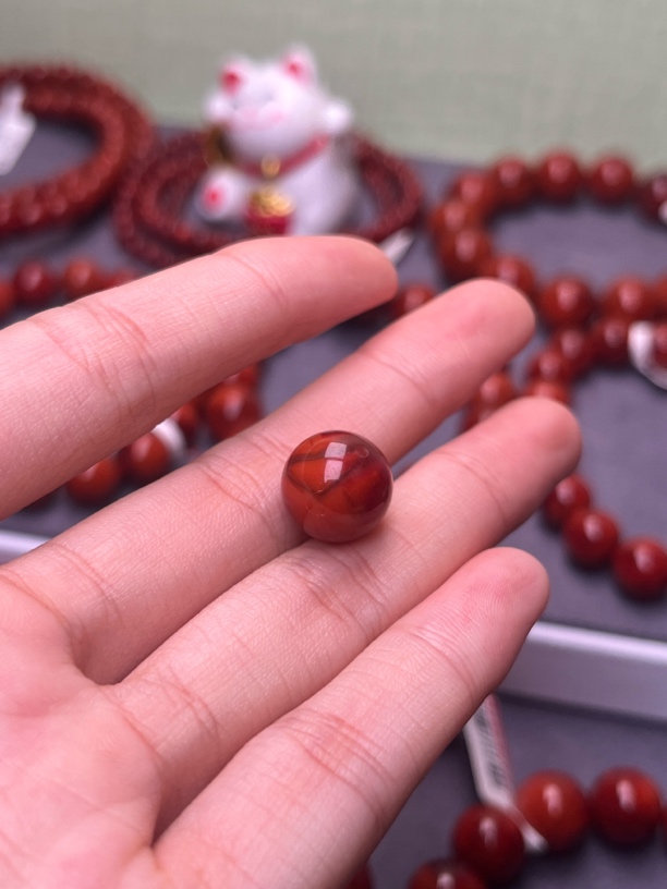 精品12mm柿子红火焰纹单珠