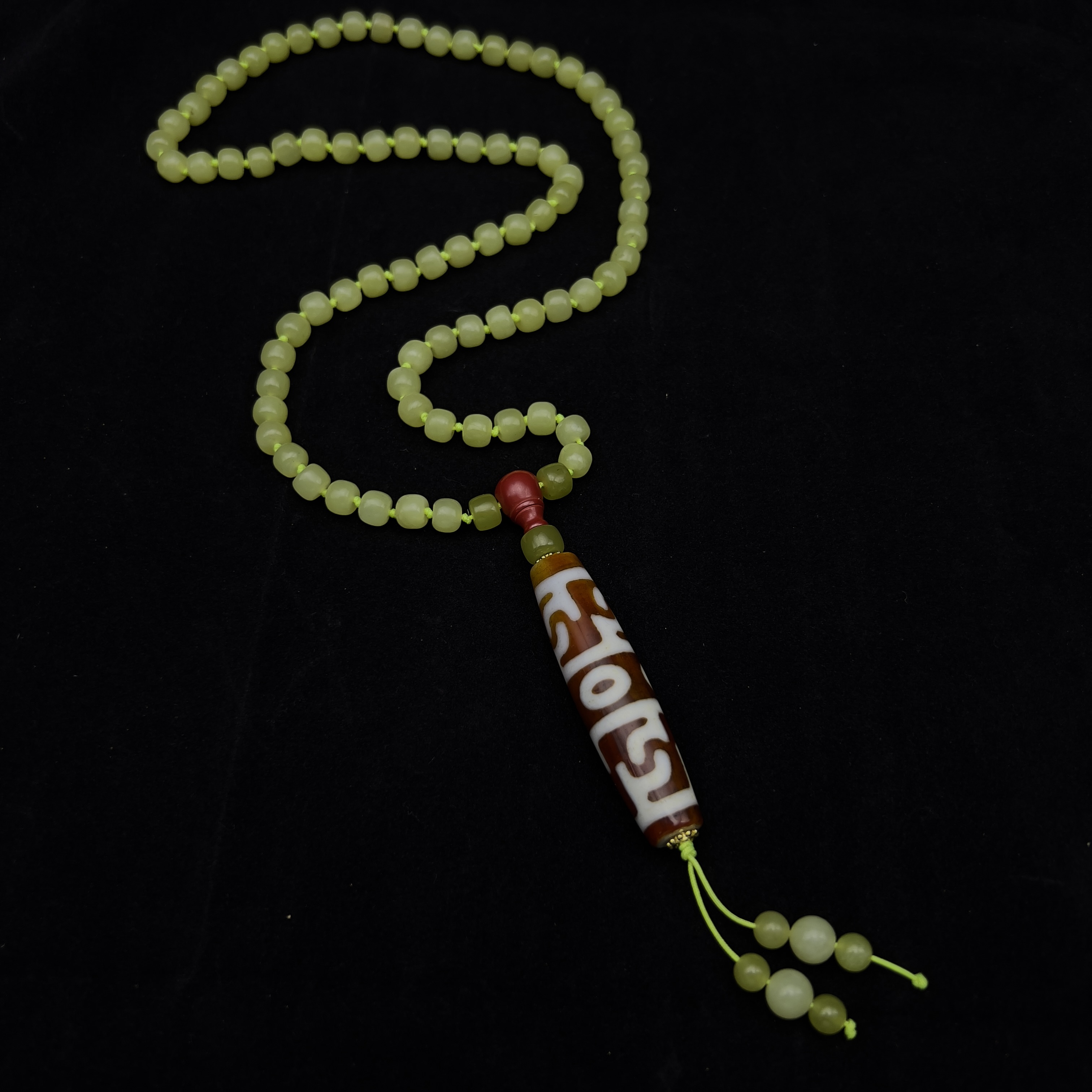 天然玛瑙莲师法器天珠配和田玉串珠吊坠项链男女款