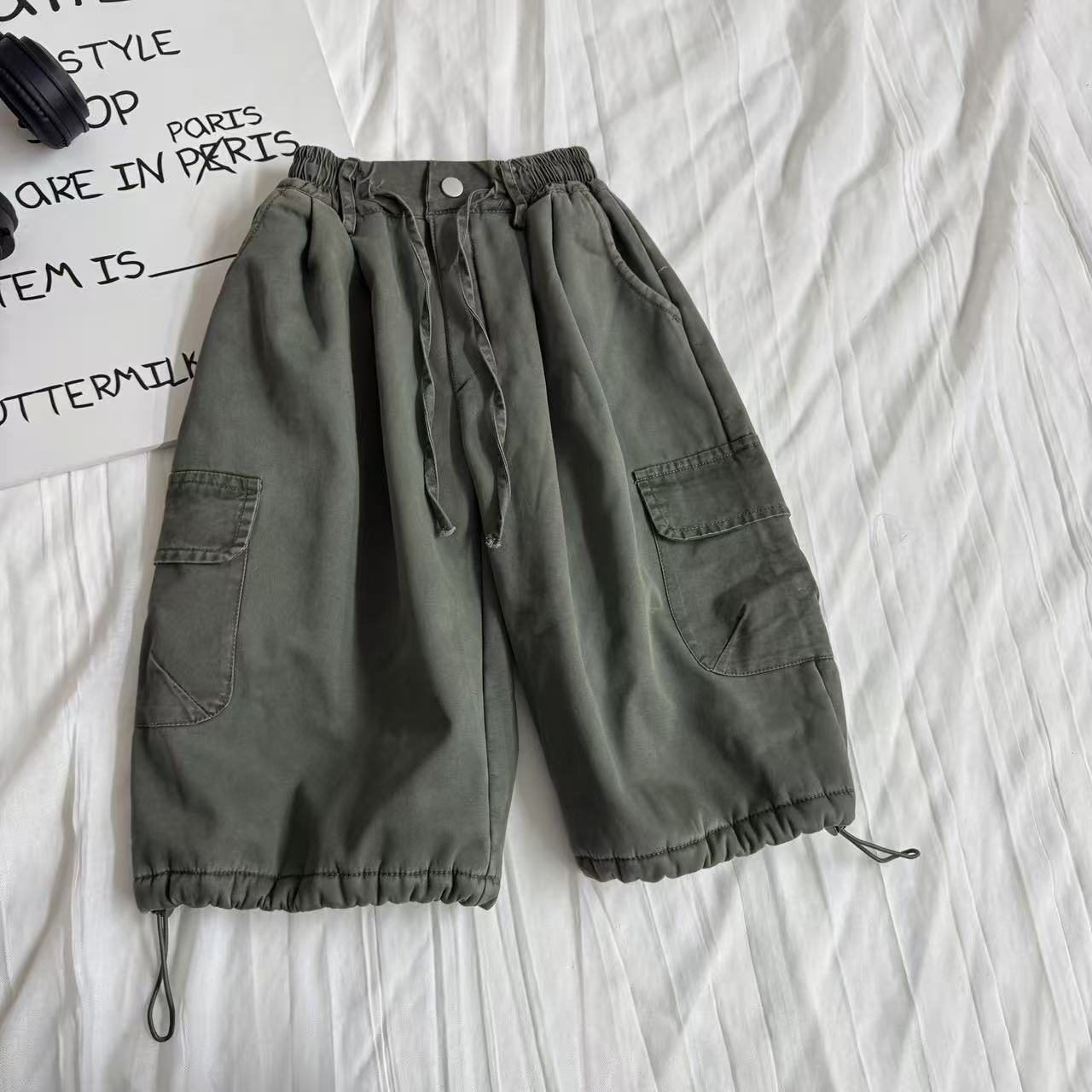 2024年秋冬新款儿童潮流百搭裤子宽松时尚洋气31083墨绿裤子