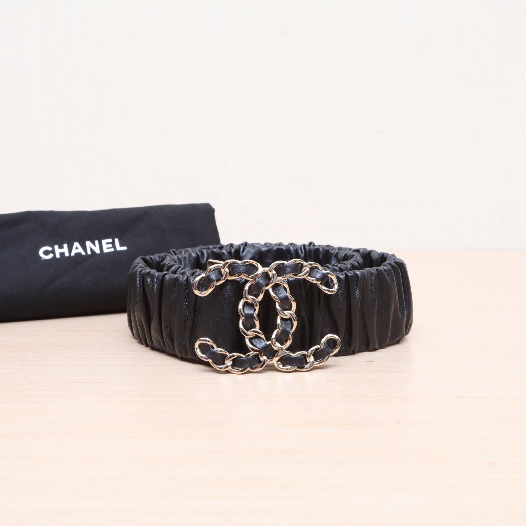 99新 Chanel/香奈儿 积分-288/汤/P205226384/皮穿链双C褶皱腰带