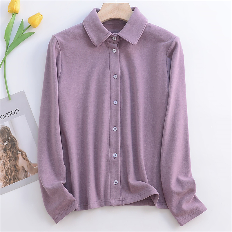 2025年新品350克双面德绒纯色时尚衬衣女秋冬季修身保暖长袖上衣