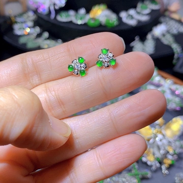 翡翠戒指银S925镶嵌天然翡翠