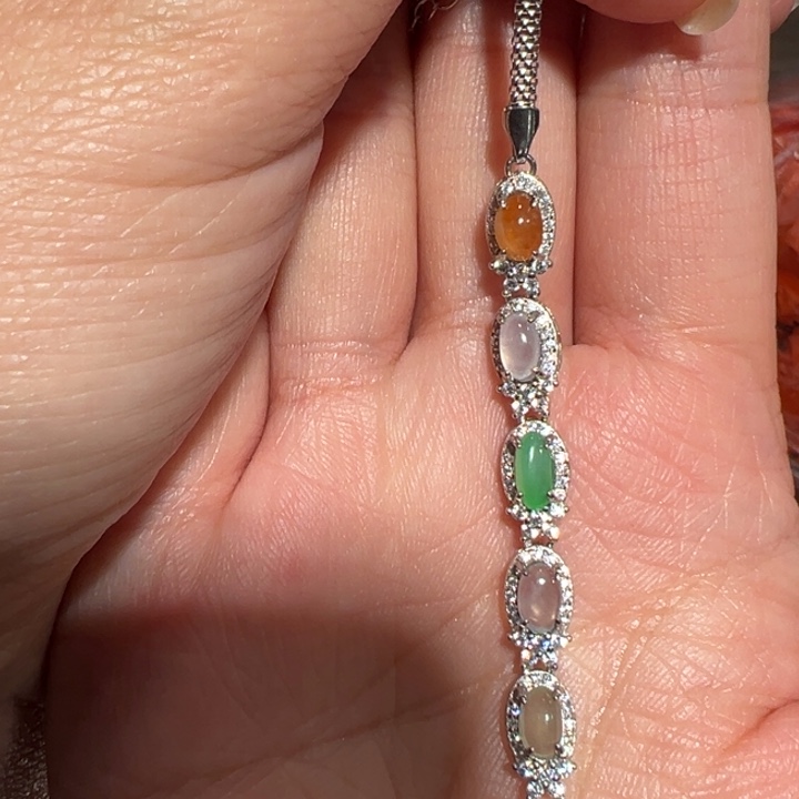 翡翠手链银S925镶嵌翡翠