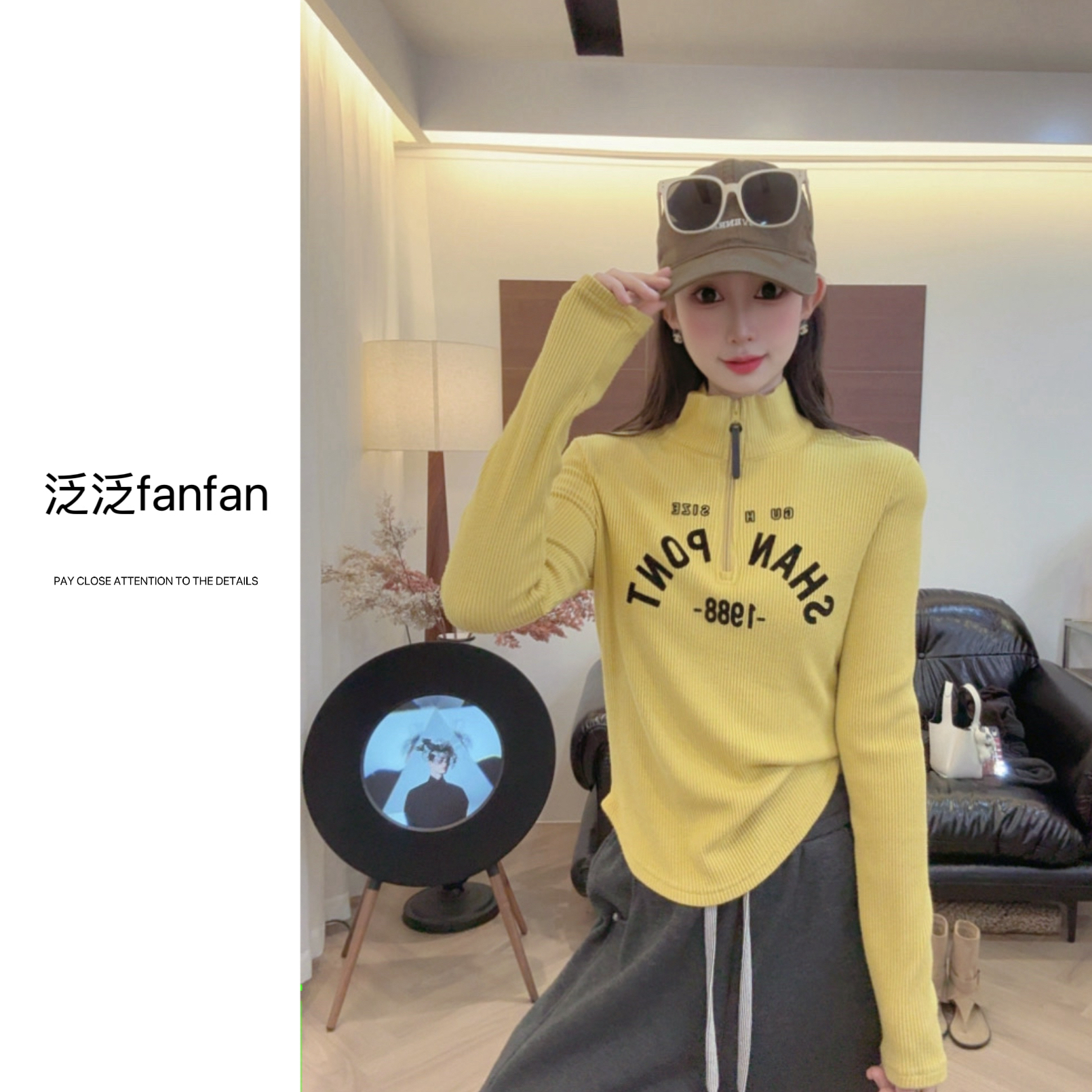 Tutu 2025新款秋冬季半拉链针织衫植绒字母设计感长袖T恤女