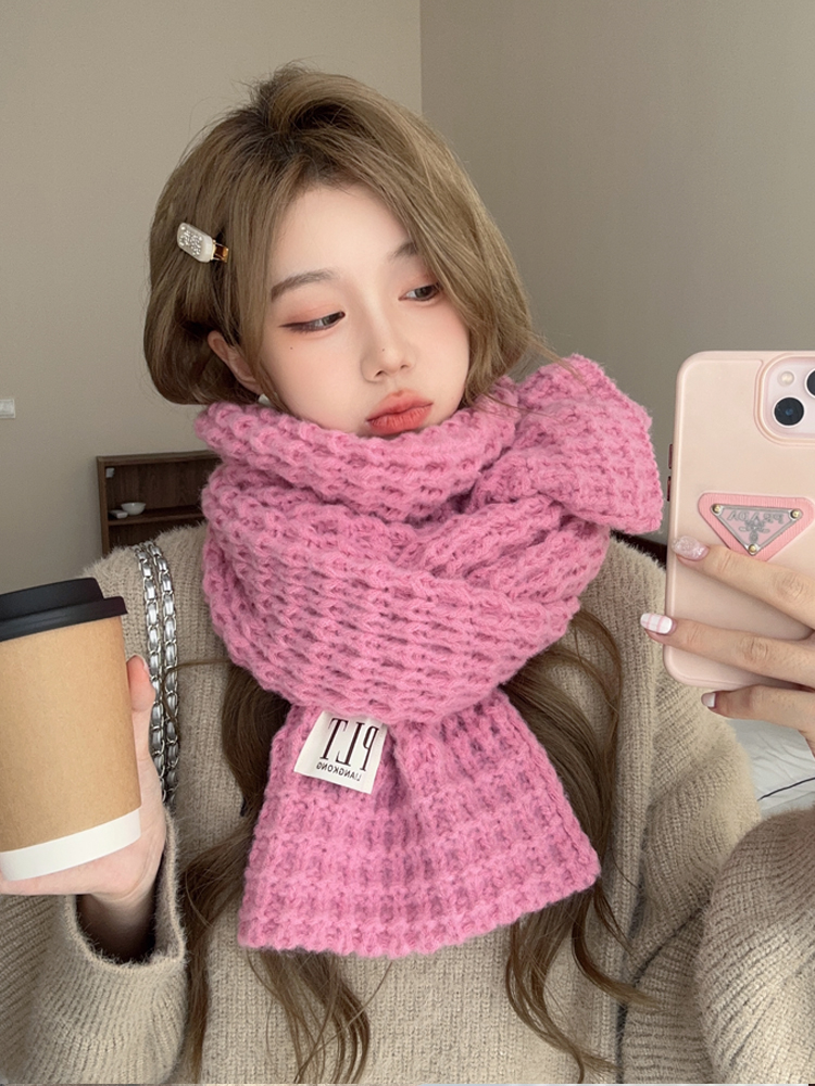 柔软加厚粉色针织毛线围巾女生冬季2025新款百搭韩版围脖护颈可爱