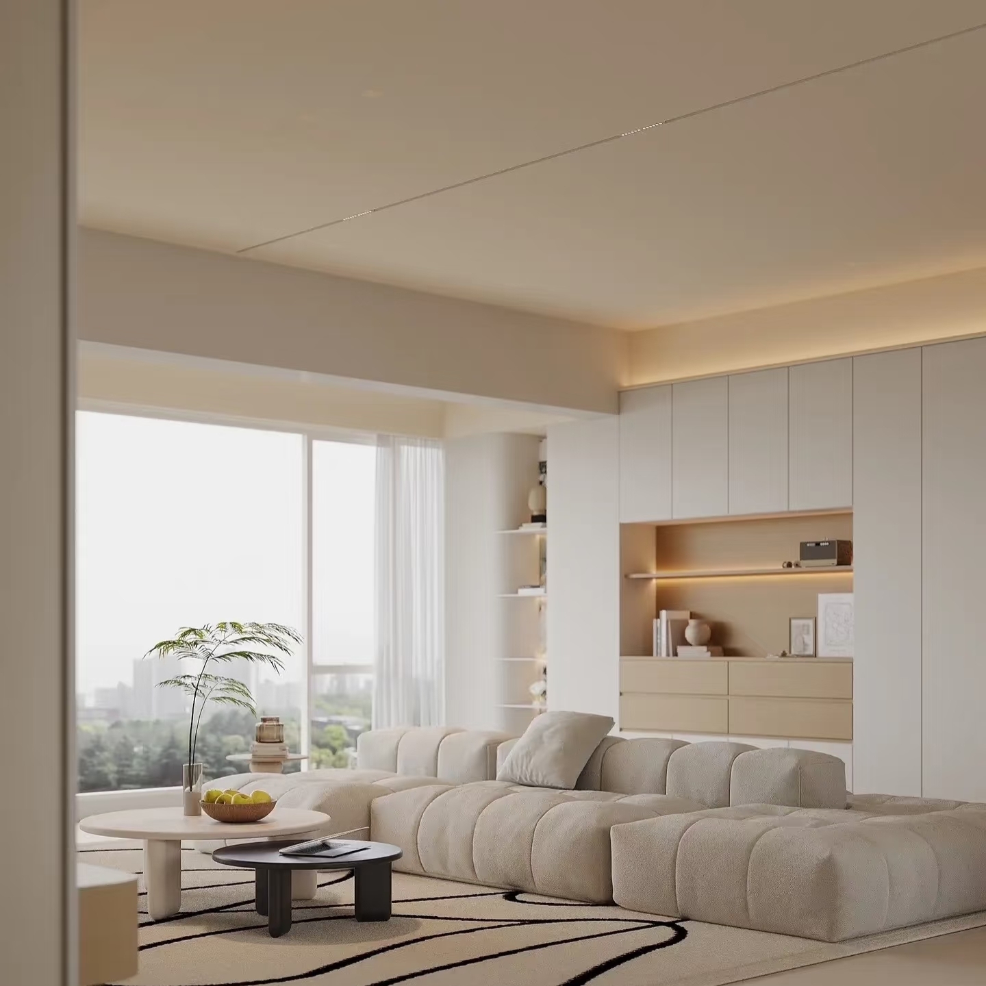 【格林软装】高精密奶油简约风素色肌理感亚麻全屋通铺无缝墙布