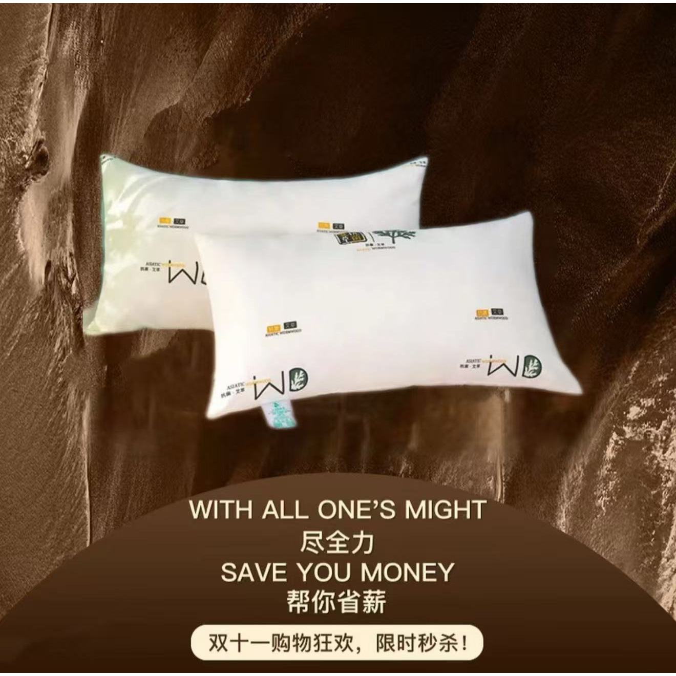 【到手2个】[现货速发] 新款艾草枕芯家用柔软丝绒高弹机洗丝绒低枕