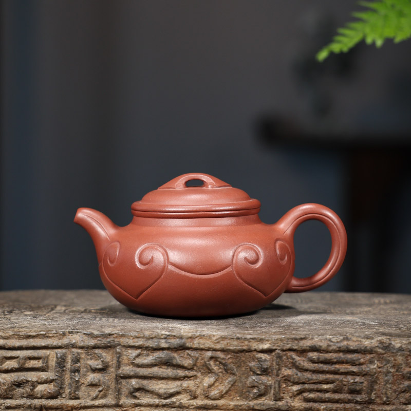 《100%全手工老艺人制作》宜兴本山红皮龙《仿古如意》紫砂壶大容量