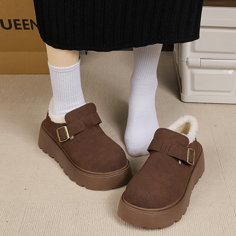 1复古勃肯鞋女冬加绒2025新爆款底增高乐福鞋保暖面包鞋雪地棉鞋