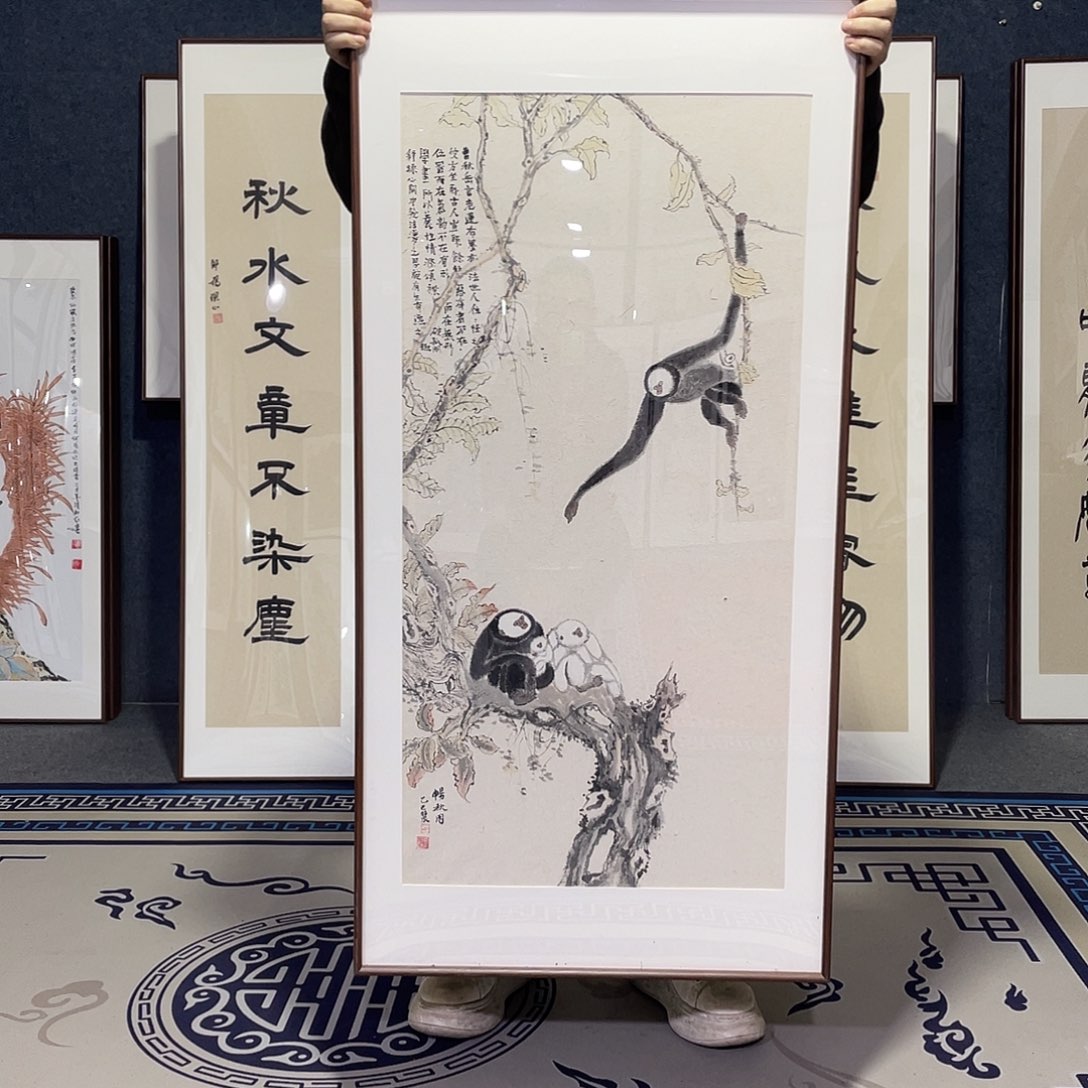 国画手绘画作品带框60/120