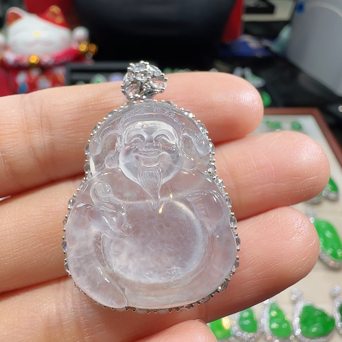 翡翠吊坠(不含链)18K金镶嵌