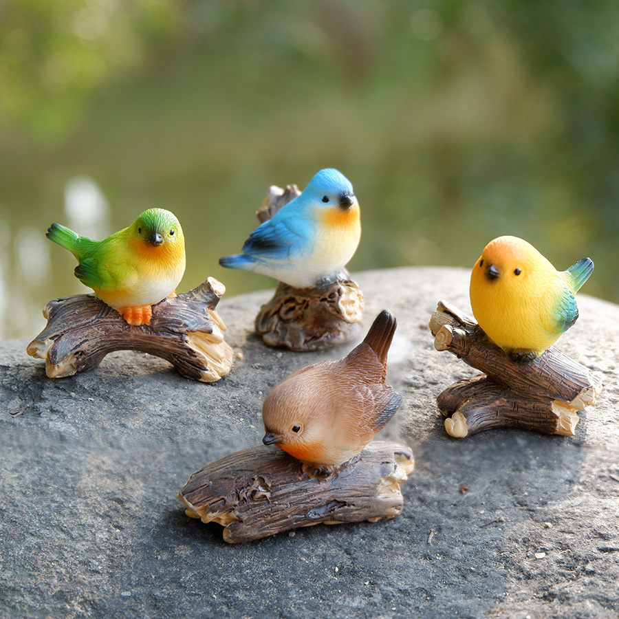 花盆园艺盆景造景彩色树桩七彩鸟