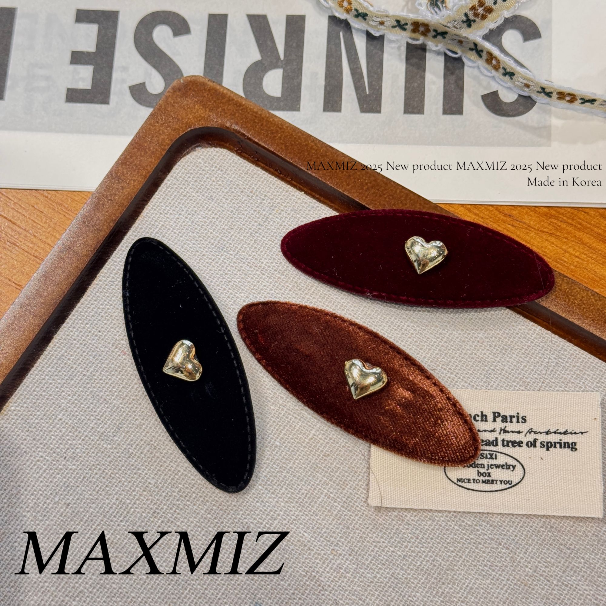 东大门 韩国新款丝绒爱心精致掰掰夹重工高奢款 2224