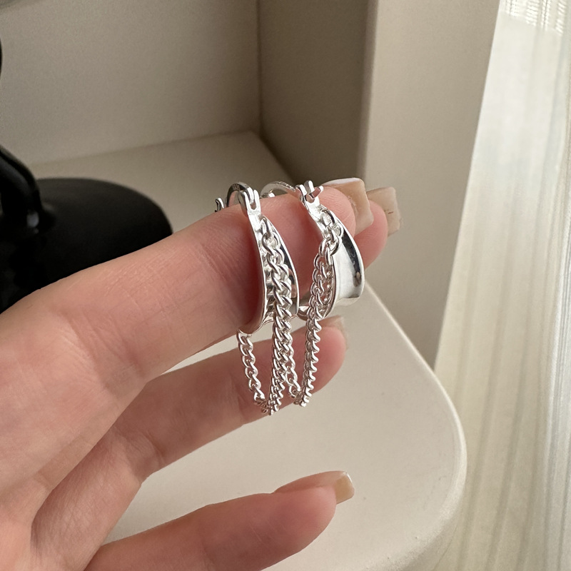 925银耳饰 韩版简约个性流苏耳扣百搭时尚时髦潮流百搭气质