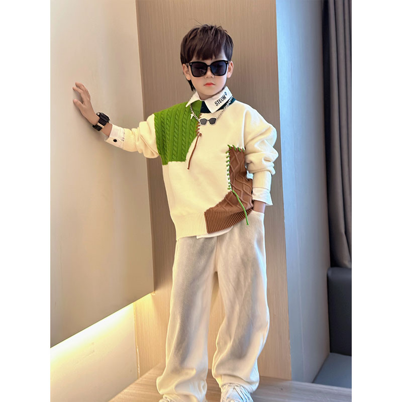 男宝宝毛衣冬装2024男孩好看潮针织衫秋冬男童打底衫套头儿童上衣