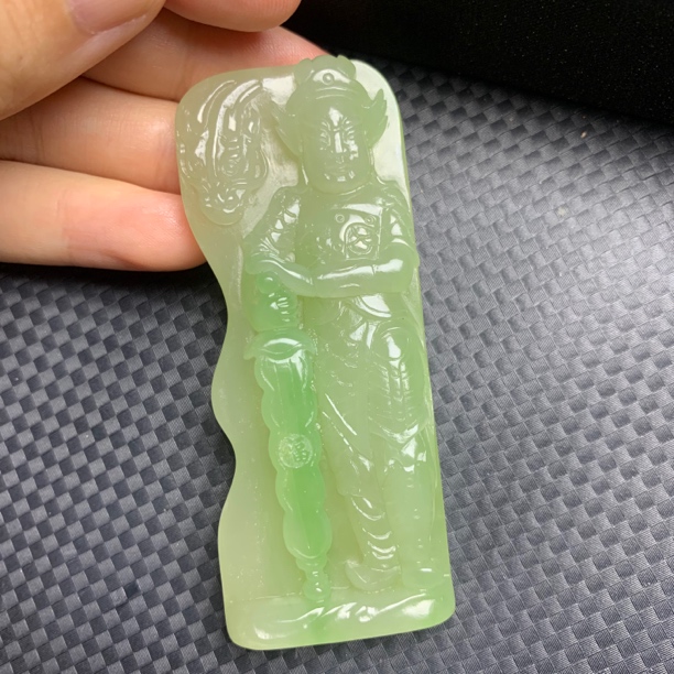 和田玉翠青武将守护牌子吊坠
