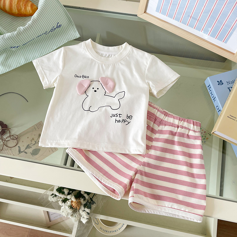 【现货】XT259475女童短袖套装2025夏季条纹T恤儿童两件套