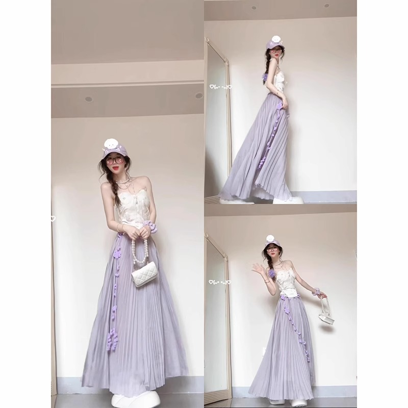 紫色气质半身裙女2025春夏2025新款高腰显瘦a字伞裙小个子蛋糕裙