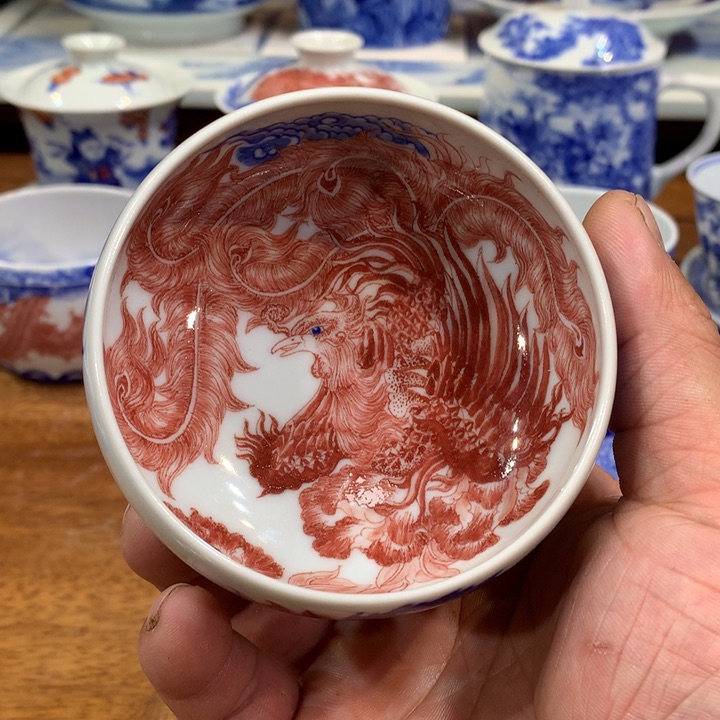 自成堂柴窑青花龙凤主人杯