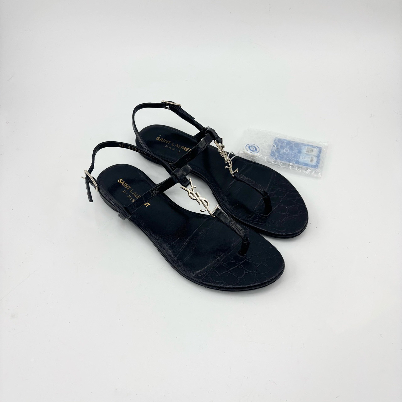 95新 YSL/圣罗兰 YSL/36.5码/黑金logo绑带凉鞋/pp426487