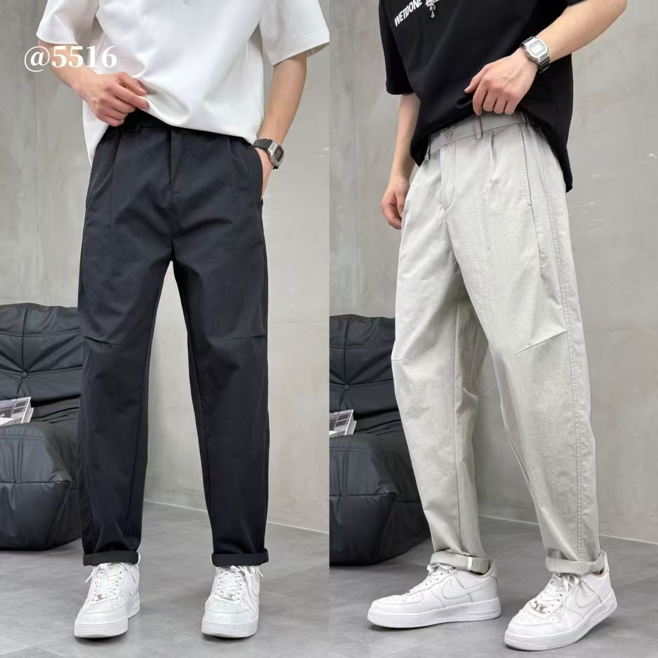 5516#夏季抗皱垂感薄款直筒裤子爆款新款宽松透气纯色休闲裤