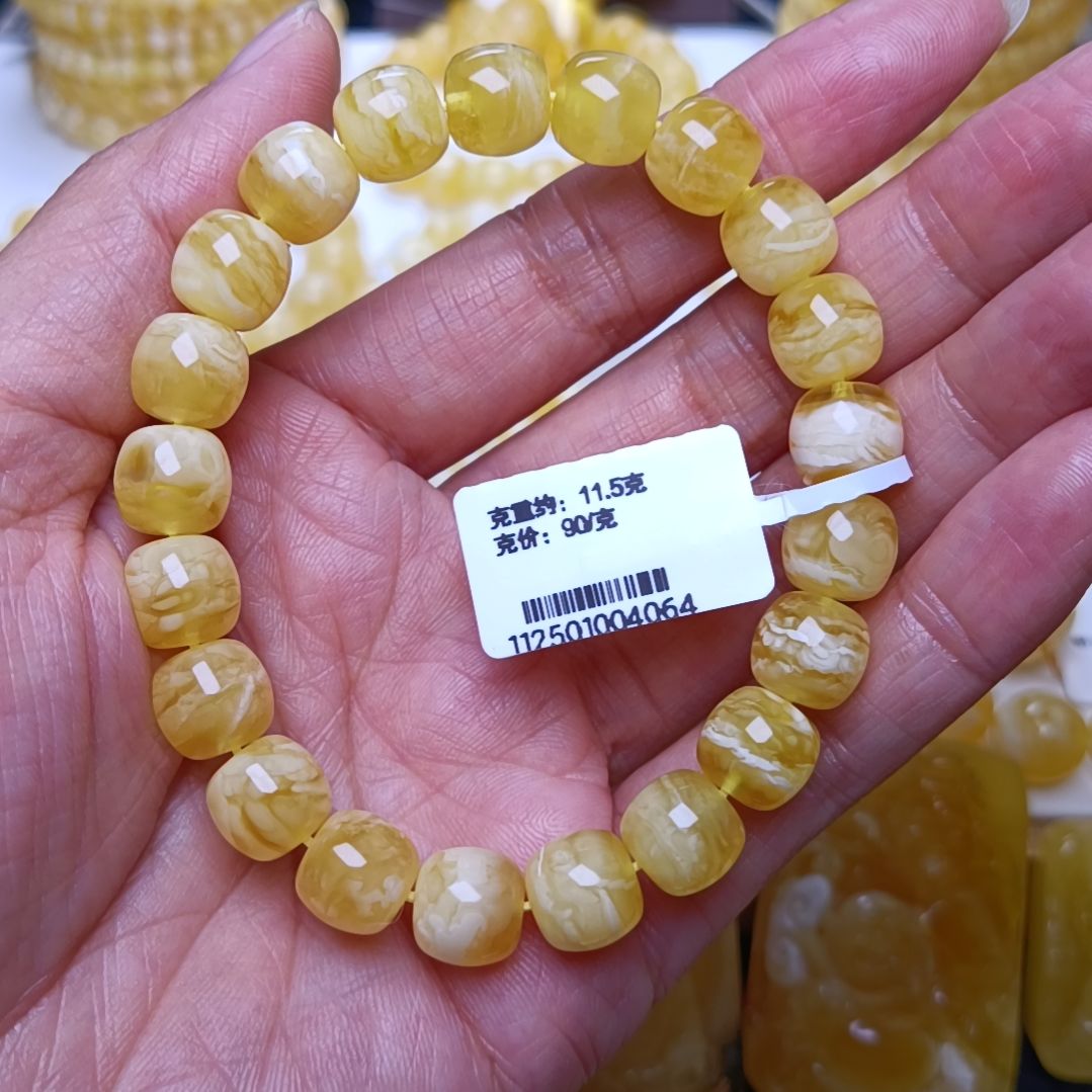 蜜蜡手串未镶嵌俄料蜜蜡9.6珠径精工老型手串