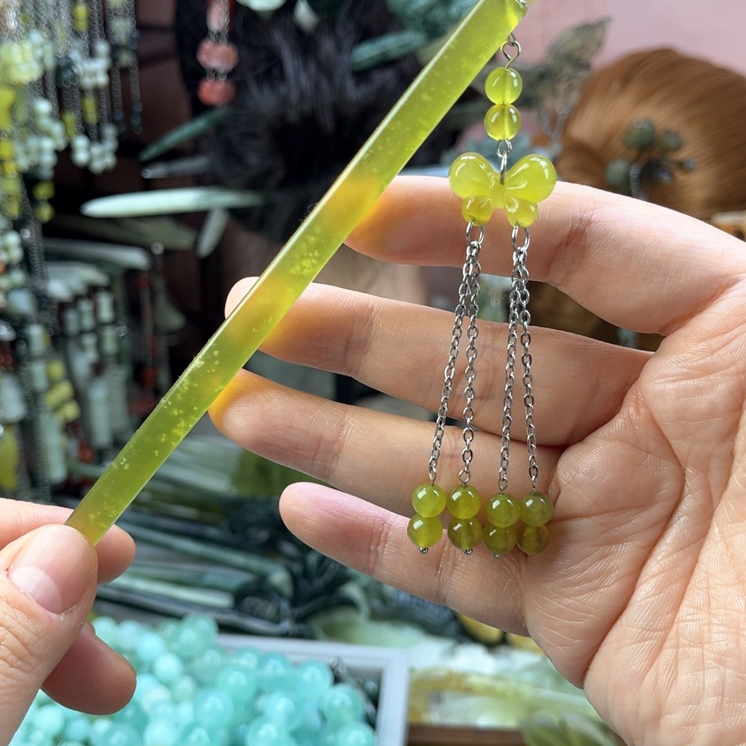 蛇纹石玉发饰未镶嵌默认微瑕岫玉发簪