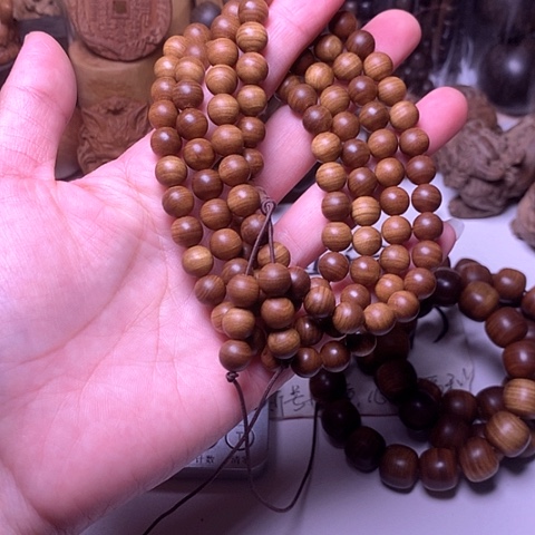 檀香木手串/手链檀香黑肉0.8/108横纹虎皮沉