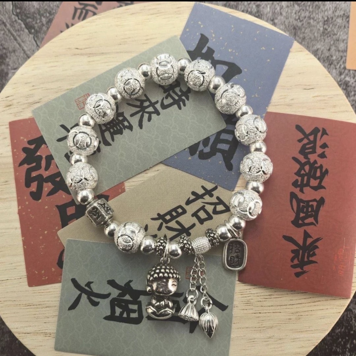 足银手链 37号 六字真言莲花佛实心足银手链