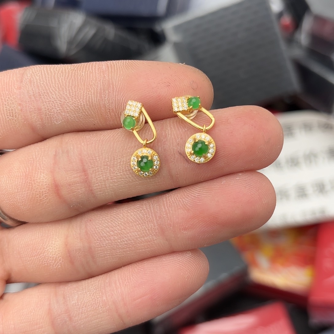 翡翠戒指银S925镀金镶嵌