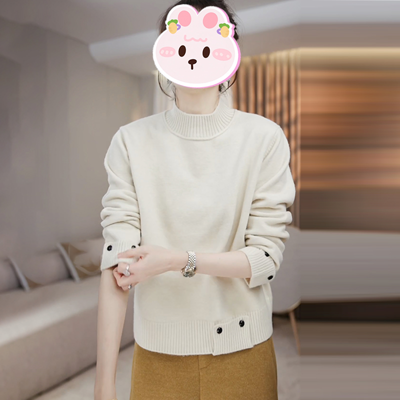 韩系纯色设计感立领简约毛衣女2025冬季新款宽松显瘦保暖休闲上衣